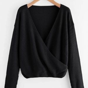 Drop Shoulder Surplice Front Sweater